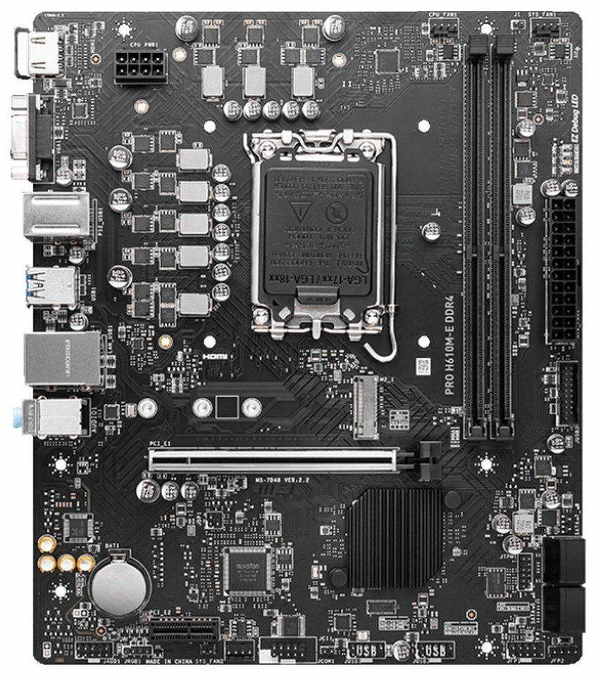 MSI PRO H610m-e DDR4 h610, Lga1700, 2 Ddr4, 1 PCI-Ex16, 1 PCI-Ex1, 1 M.2, 4 Sata3.0, 4 USB3.2Gen1,