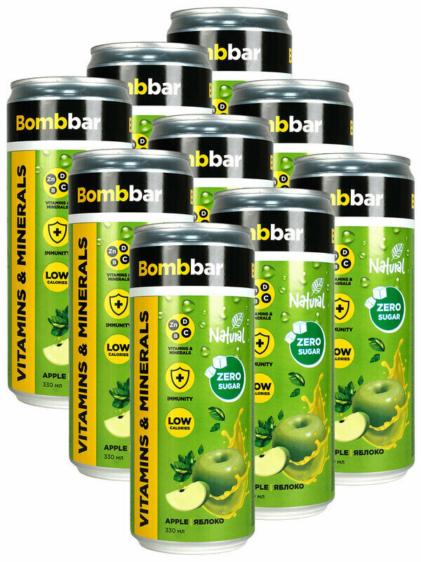 Bombbar, Натуральный лимонад без сахара с витаминами, 9х330мл (Яблоко) - фотография № 2