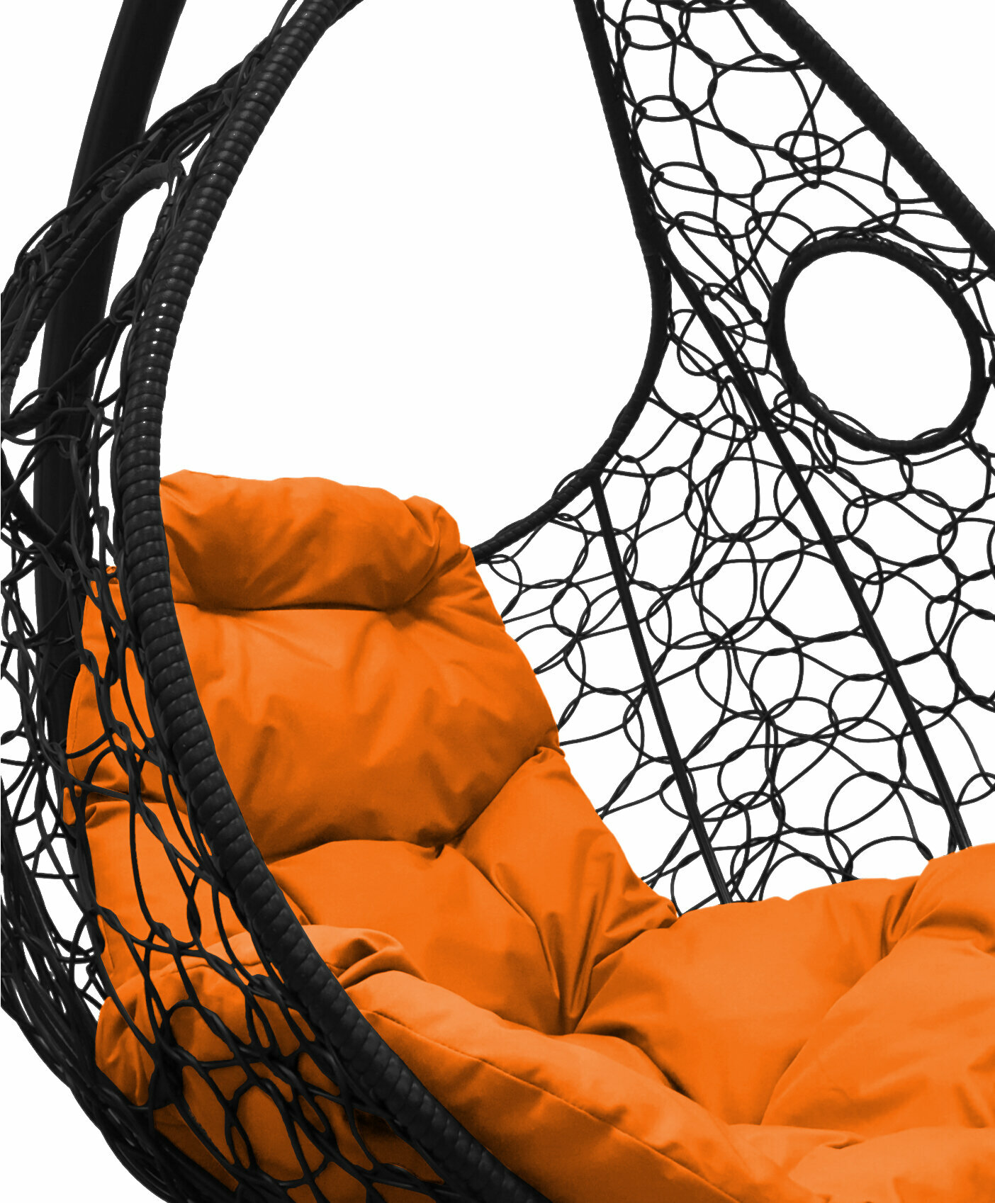 Подвесное кресло ротанг чёрное, оранжевая подушка - фотография № 2
