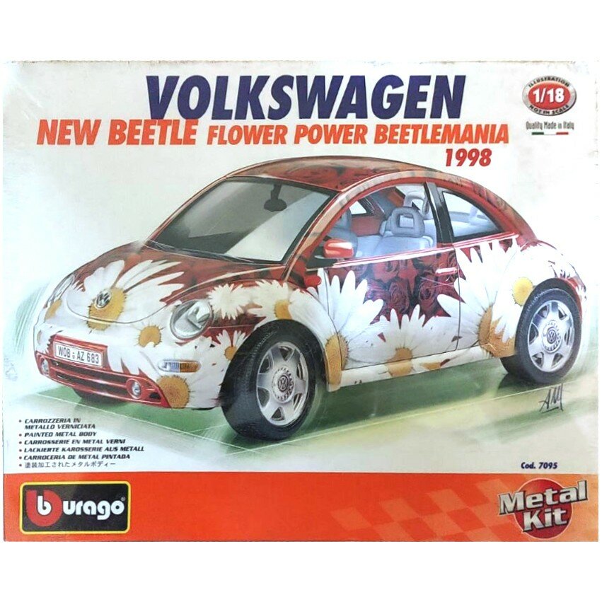 Сборная металлическая модель автомобиля Volkswagen New Beetle 1998 Flower Power Beetlemania 1:18 Bburago 7095