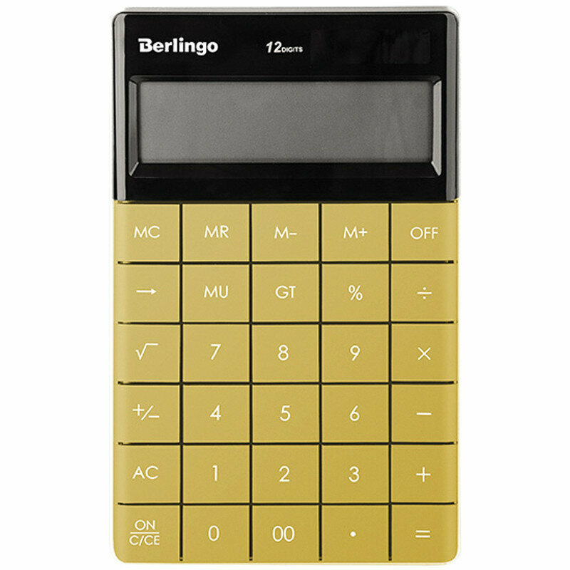 Калькулятор настольный Berlingo "PowerTX", 12 разр., двойное питание, 165*105*13мм, золотой, 256292