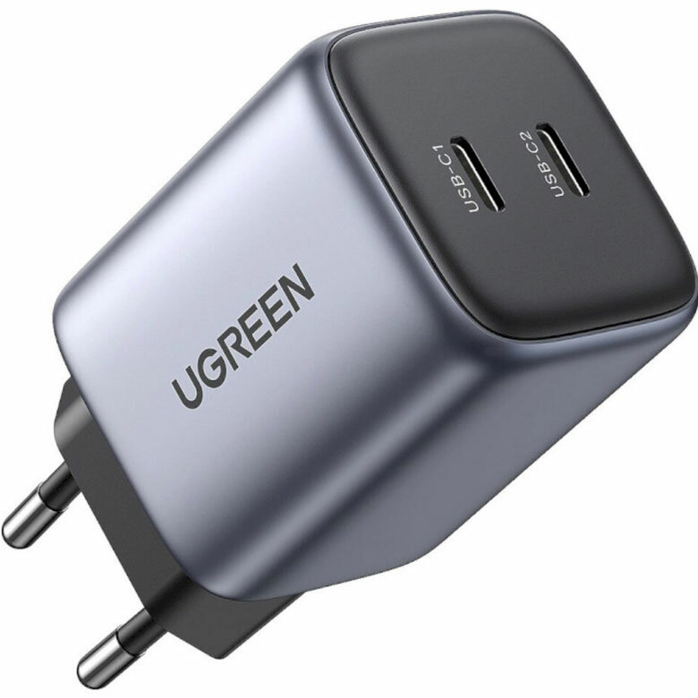 Зарядное устройство сетевое UGREEN Nexode Mini USB-C+USB-C 45W PD GaN Fast Charger EU. Цвет: серый - фото №2