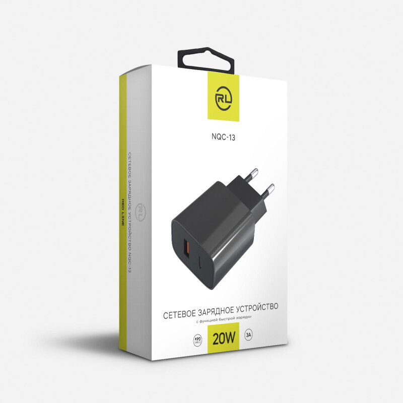 фото Зарядное устройство сетевое Red Line, USB+Type-C, 3A,PD 20W,чер,УТ000029980
