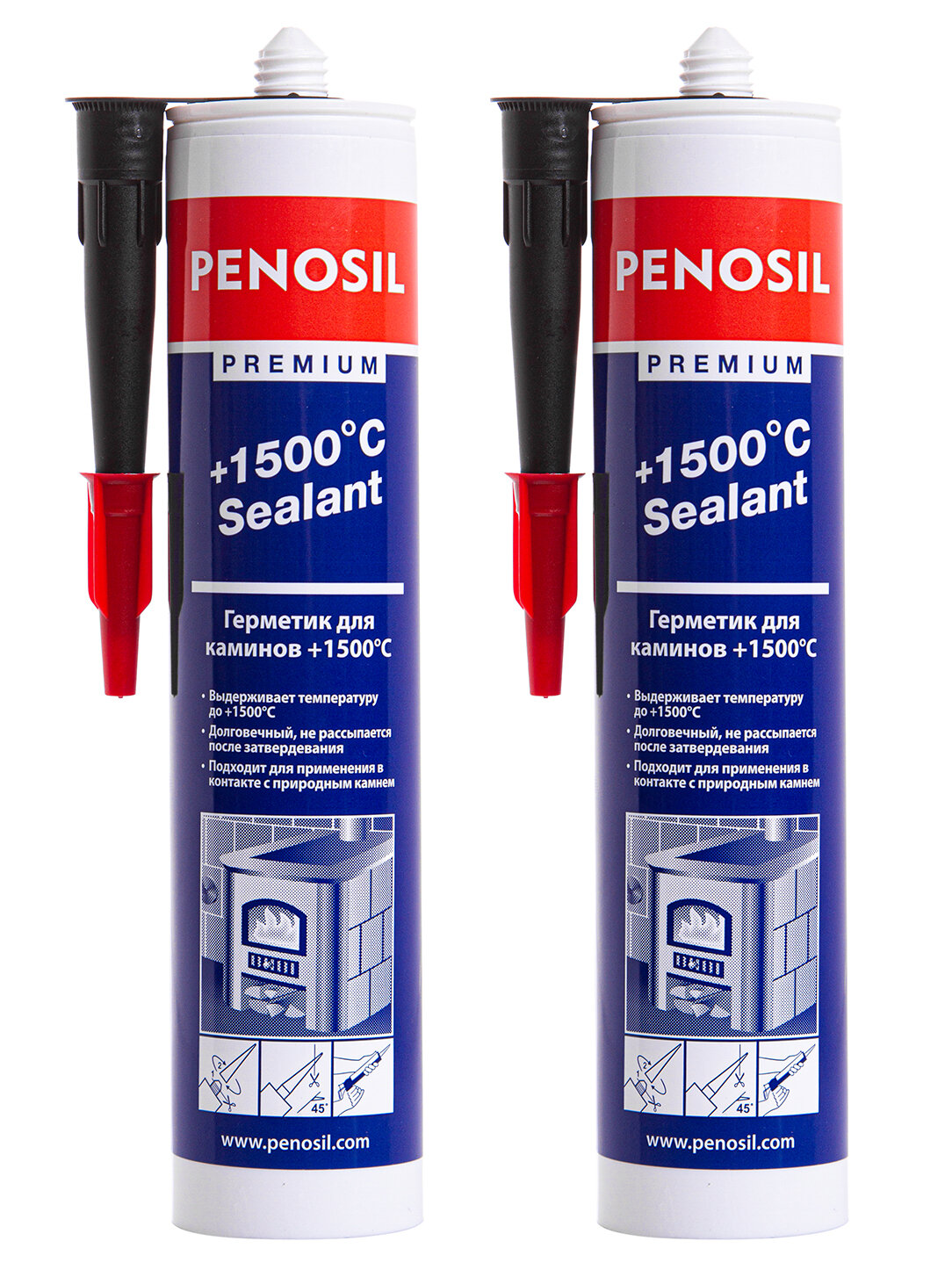 Герметик Penosil Premium 1500°С Sealant для печей и каминов 310 мл 2 шт черный теплостойкий