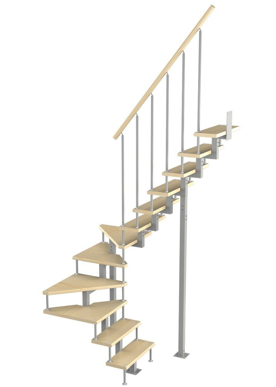 Модульная малогабаритная лестница Эксклюзив (h 2700-2925 Серый Сосна Крашеная)