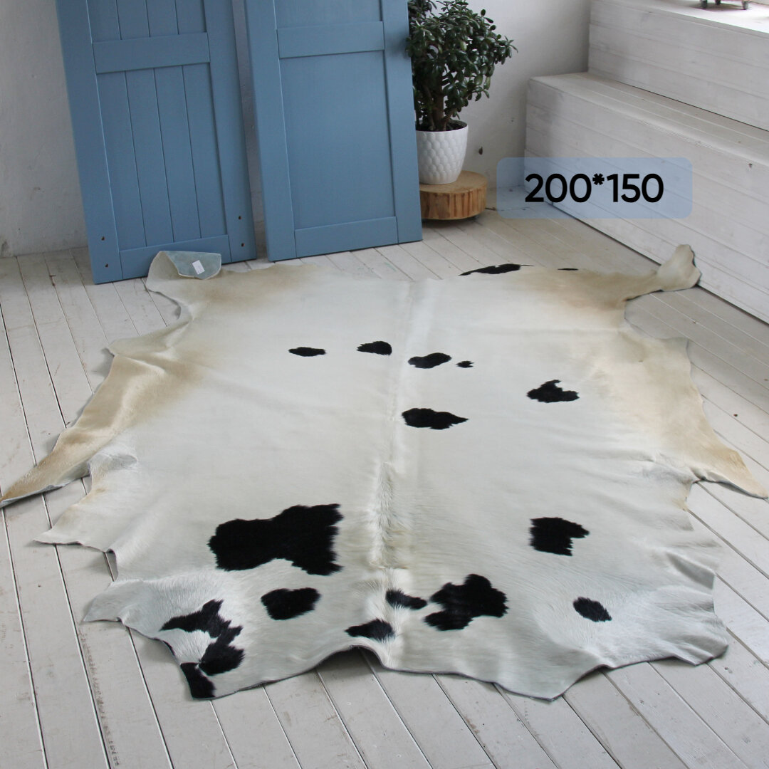 Ковер шкура коровы натуральная природный окрас Shkura-Dekor черно-белая 2*1.5