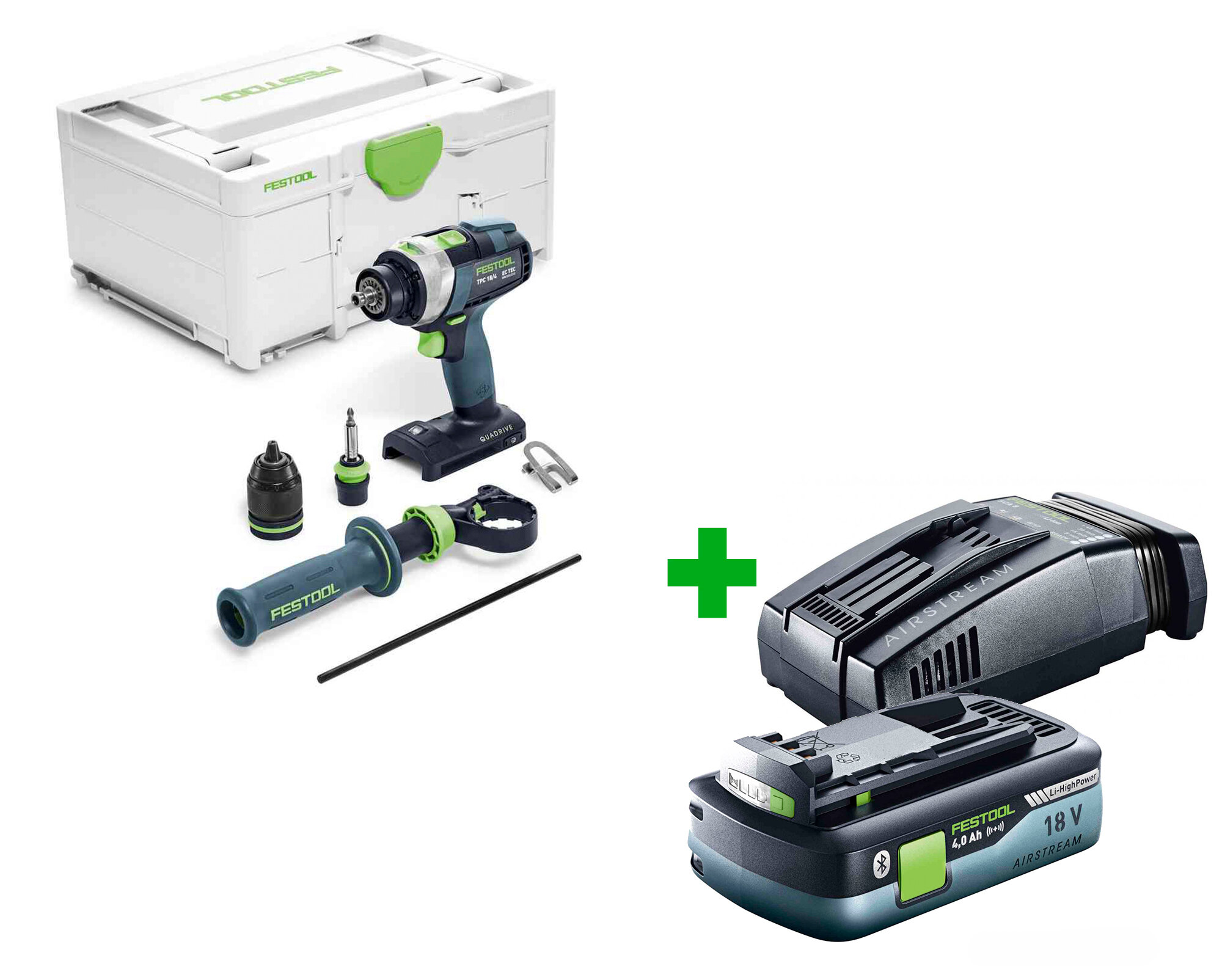 Дрель-шуруповерт ударная аккумуляторная FESTOOL QUADRIVE TPC 18/4 I-Basic + аккумулятор BP 18 Li 4,0 ASI и зарядное устройство SCA 8