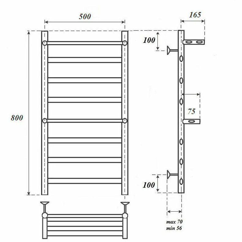 Полотенцесушитель электрический Point Артемида PN14158PE П6 500x800 c 2 полками, левый/правый хром - фотография № 2