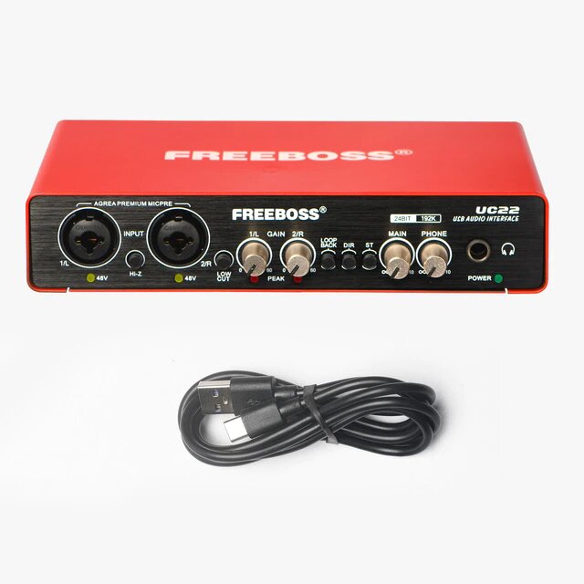 FREEBOSS UC22 Аудиоинтерфейс 24 бит/192 кГц, 2 входа, + 48 В.