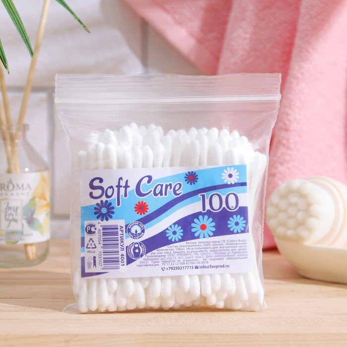 Ватные палочки Soft Care, 100 шт., 5 штук