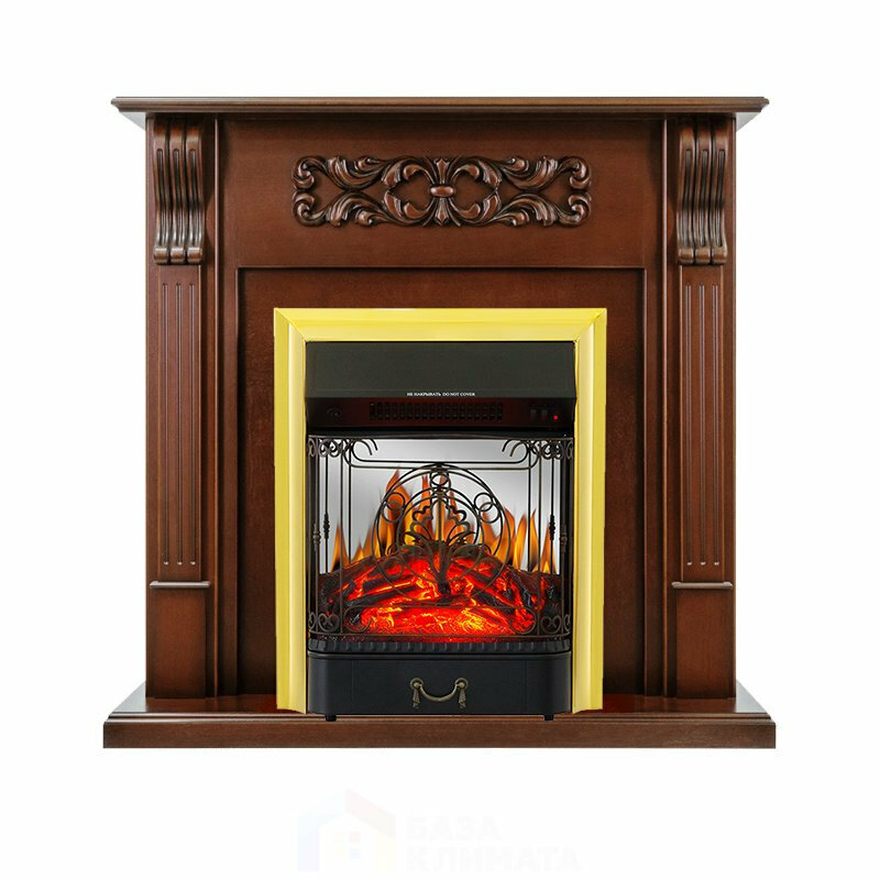 Каминокомплект Royal Flame Venice - Махагон коричневый антик с очагом Majestic FX M Brass, Песочно-коричневый