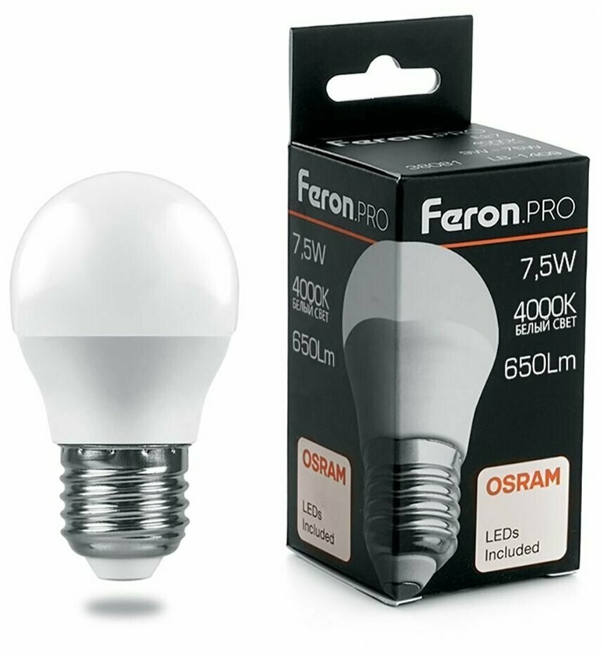 Feron Лампа светодиодная PRO LB-1407 Шарик E27 7.5W 4000K 38075