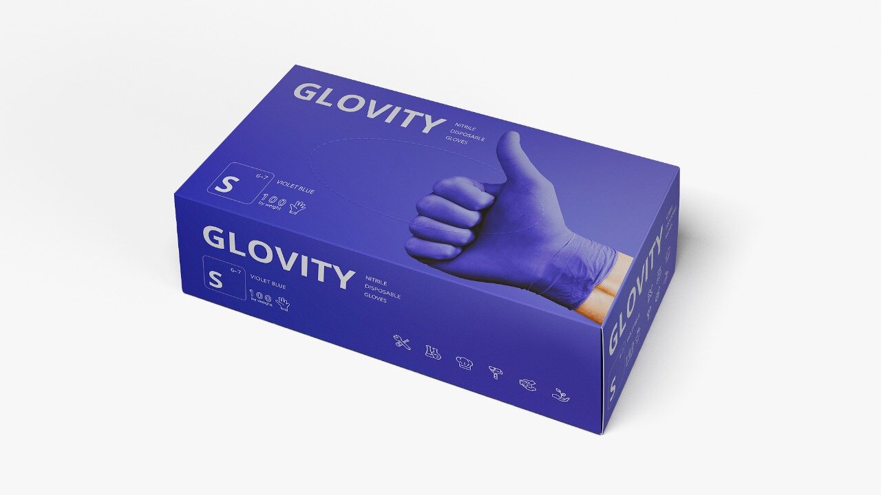 Коробка перчаток GLOVITY из нитрила 1000 штук 10 упаковок по 100 перчаток (Голубой лёд размер S) - фотография № 2