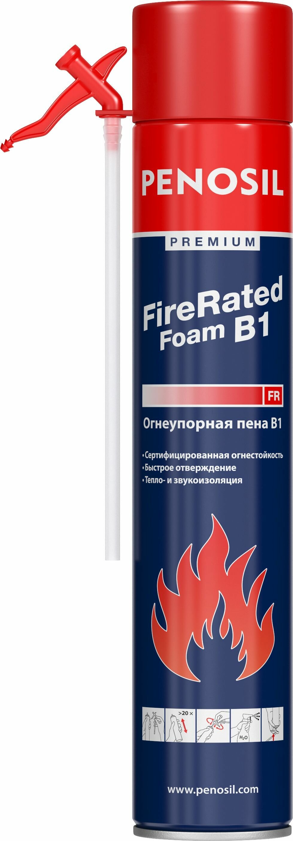 Профессиональная монтажная пена Penosil Premium FireRated Gunfoam B1 Всесезонная