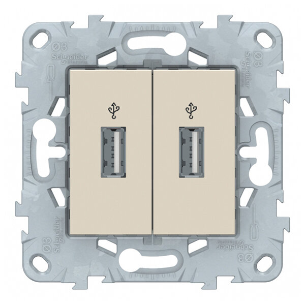 Розетка USB Schneider Electric Unica NEW NU542744 скрытая установка бежевая два информационных модуля