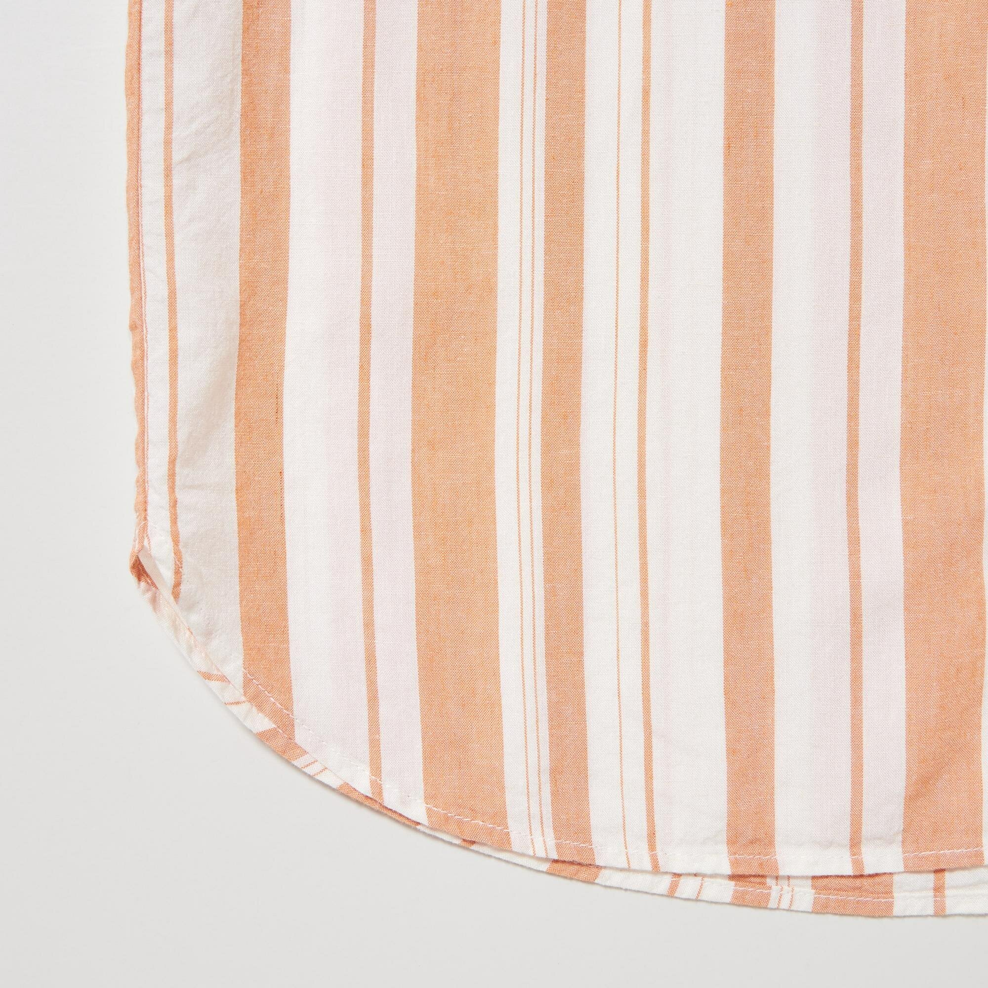 Полосатый комплект из смеси льна с короткими рукавами и шортами, оранжевый, XS - фотография № 9