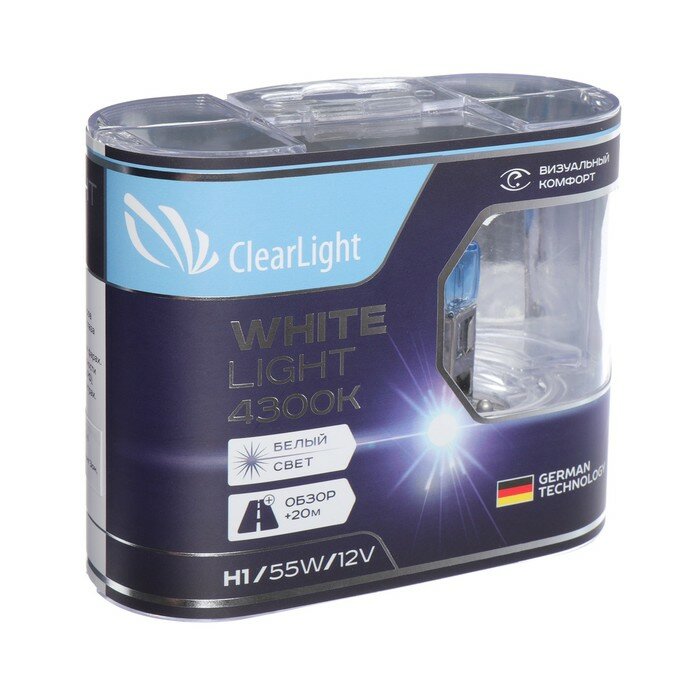 Лампа автомобильная Clearlight WhiteLight, H1, 12 В, 55 Вт, набор 2 шт