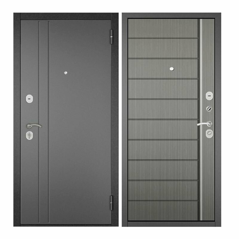 Дверь входная для квартиры Torex Home Optima 960х2050, правый, тепло-шумоизоляция, антикоррозийная защита, замки 2-го и 3-го класса, черный/серый - фотография № 1