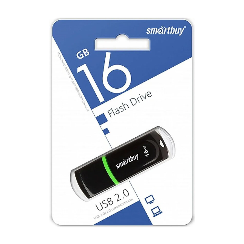 Флэш накопитель USB 2.0 16 GB SmartBuy PAEAN (Black)