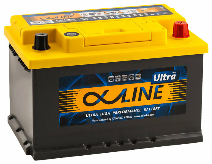Аккумулятор автомобильный AlphaLINE Ultra UMF57400 6СТ-74 обр. (низкий) 278x175x175
