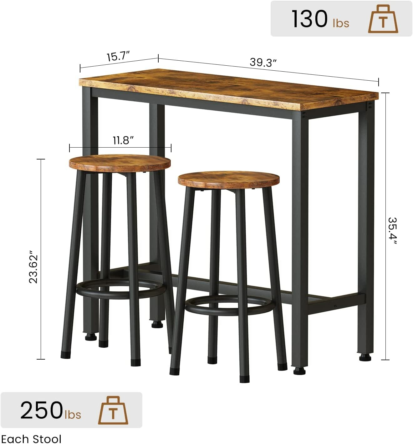 Комплект обеденной мебели Челси коричневый из 3-х предметов в стиле Лофт (1 стол /2 стула) - фотография № 3