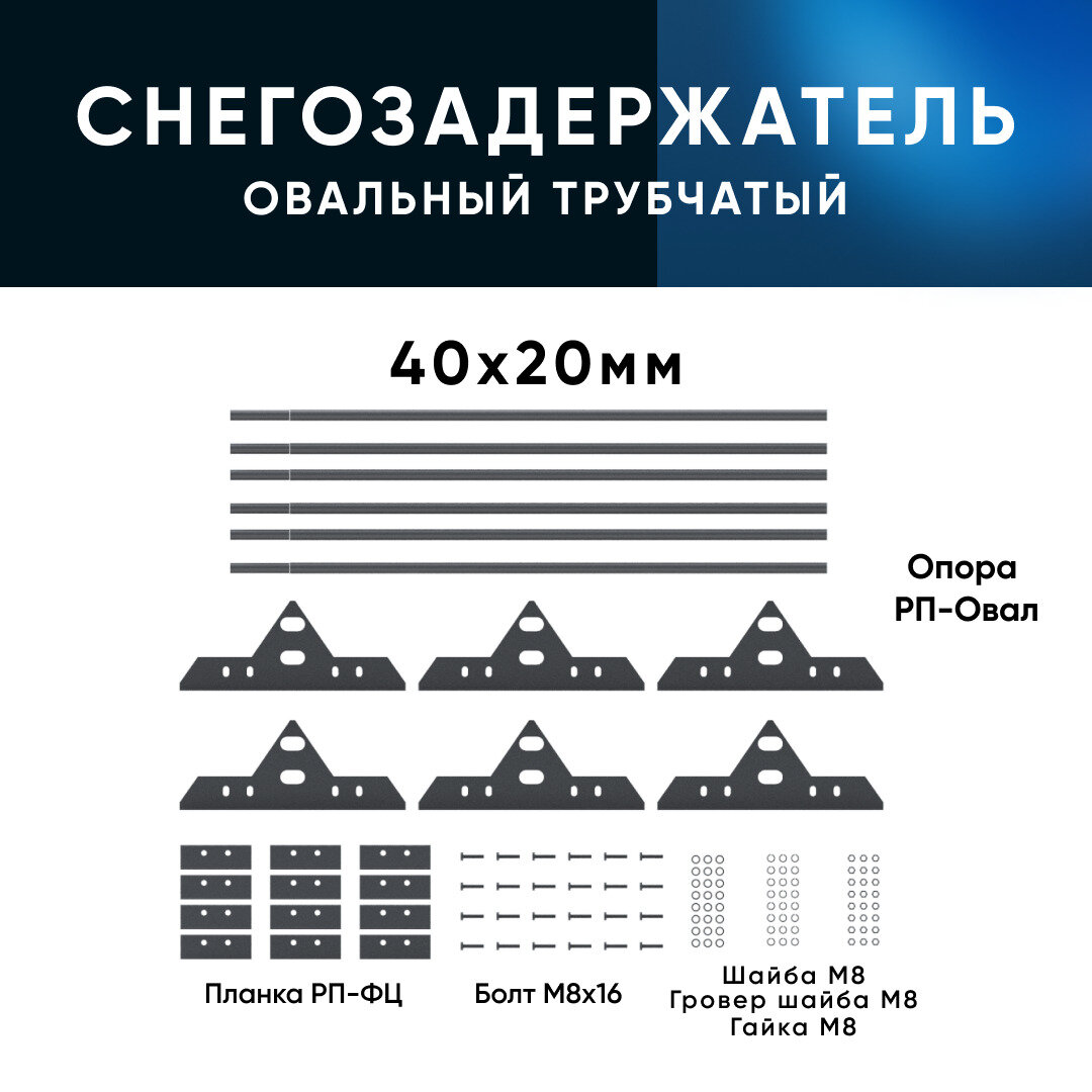 Снегозадержатель трубчатый кровельный на фальц на крышу, цвет RAL 7024 Графитовый серый 40/20х1.5мм L 1000мм .(Комплект на 3м/ 3шт по 1м) - фотография № 3