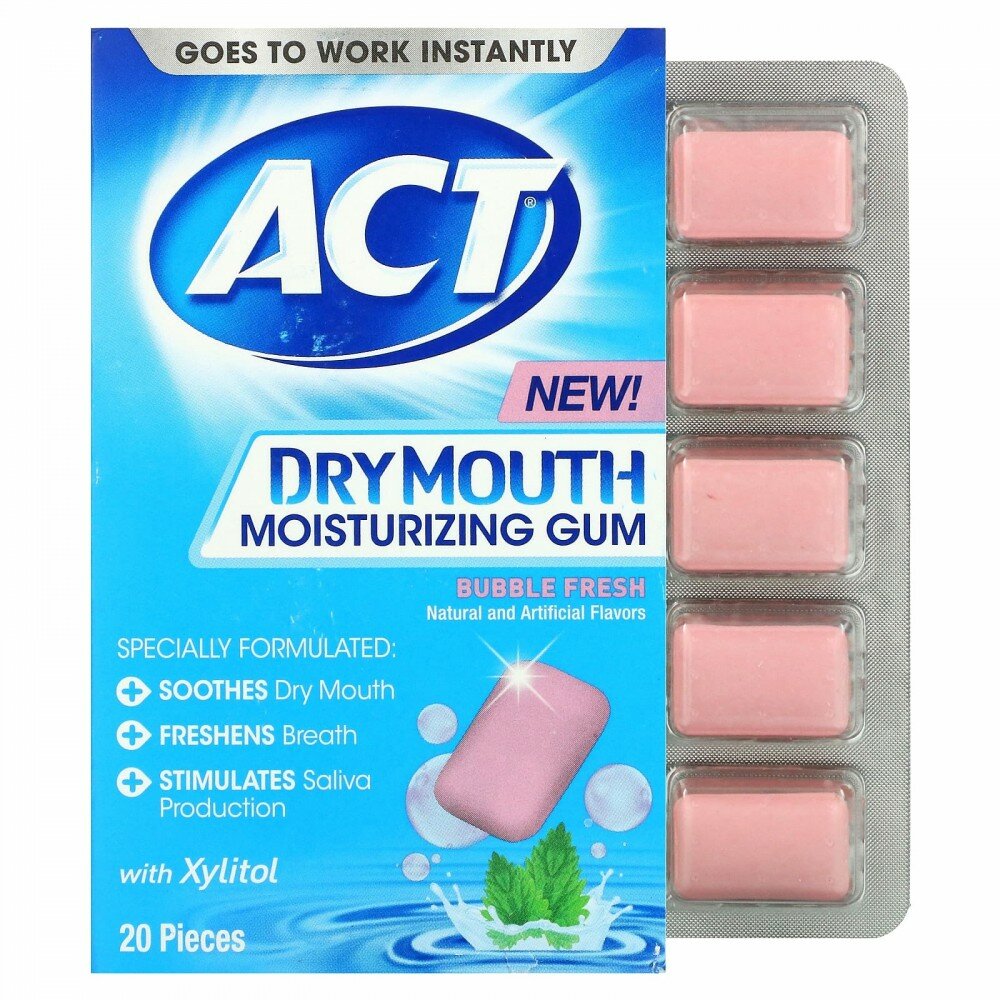 Act, увлажняющая жевательная резинка против сухости во рту с ксилитолом, сладкая свежесть, 20 шт. - фотография № 1