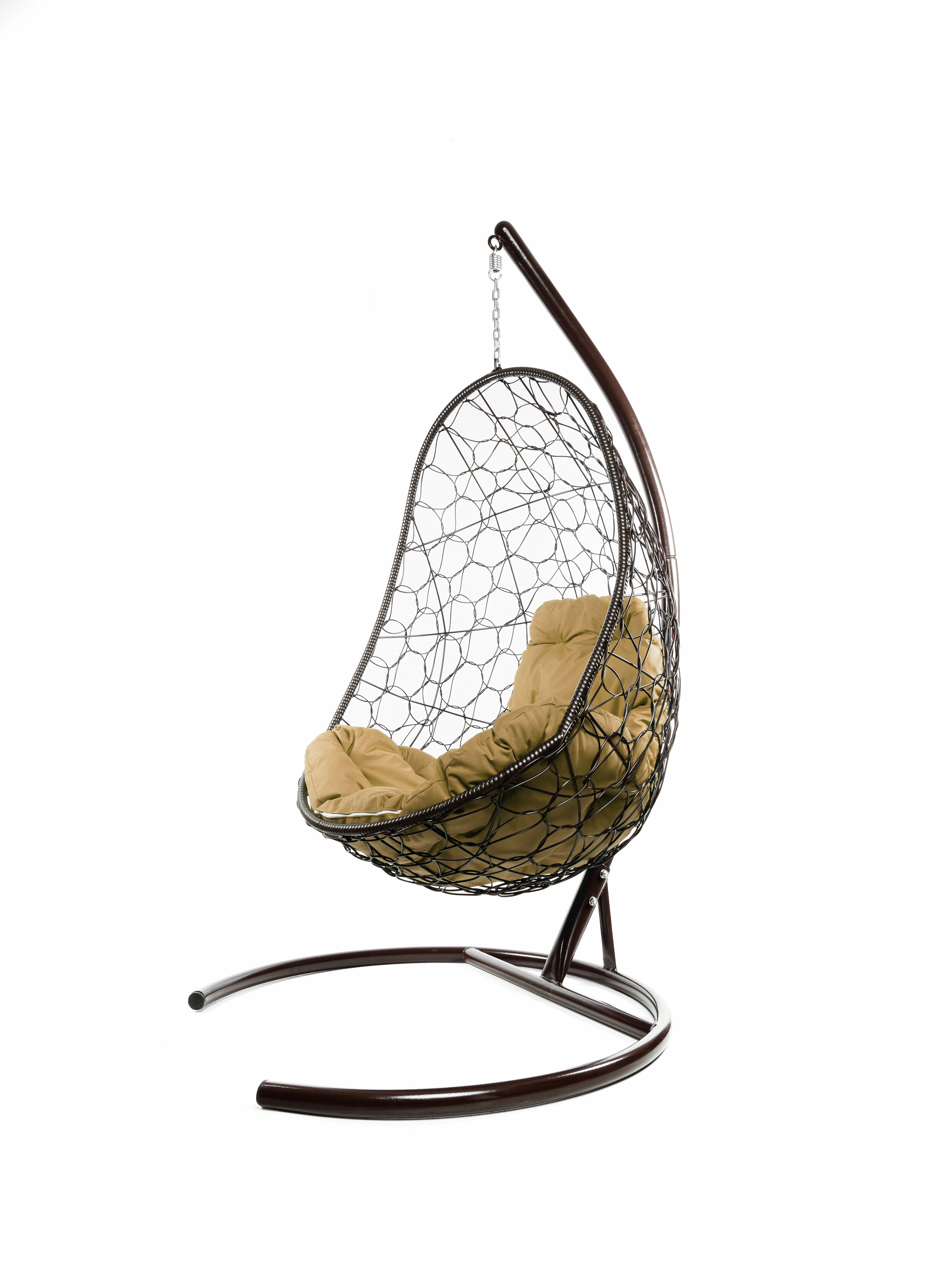Подвесное кресло ротанг коричневое, бежевая подушка - фотография № 4