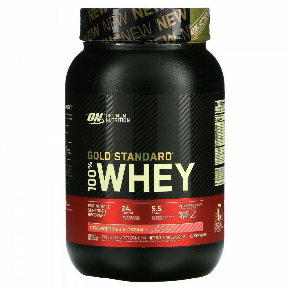 Optimum Nutrition, Gold Standard 100% Whey, Strawberries & Cream, 1.98 lb (899 g)