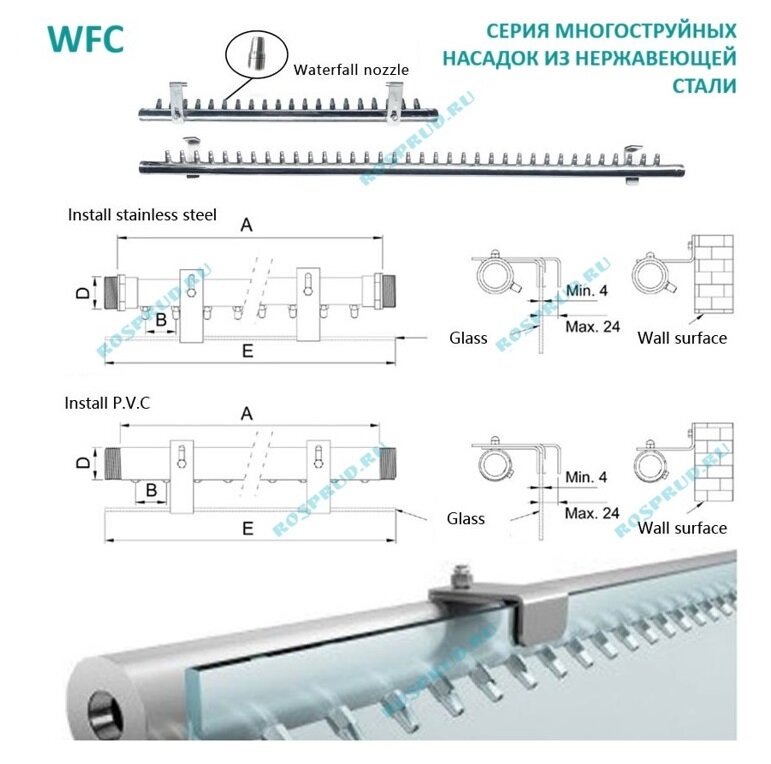 Многоструйная насадка "Водная стена" ширина 1 м, нержавеющая сталь. WFC 1000 - фотография № 2