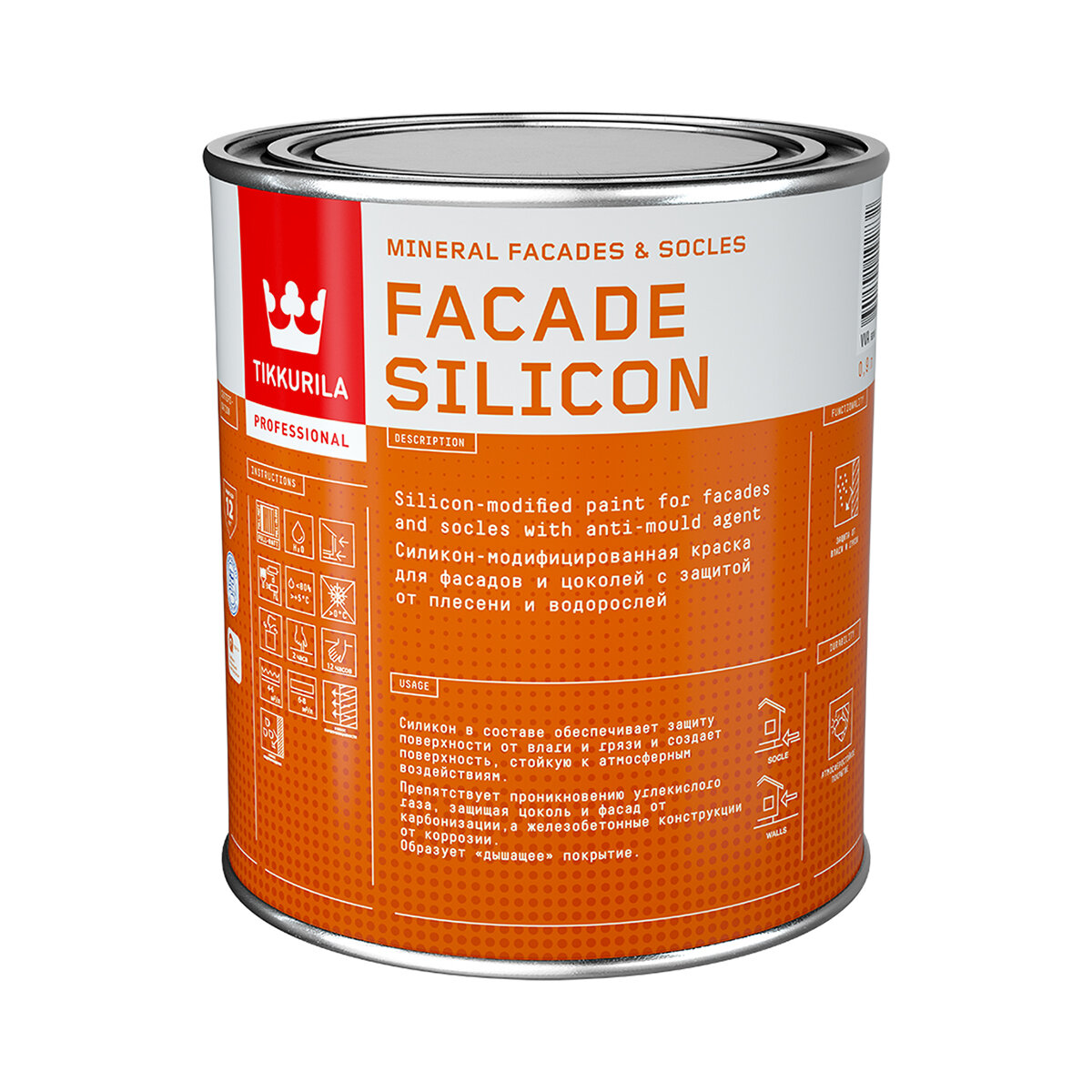 Тиккурила Краска для фасадов и цоколей Facade Silicon (Фасад Силикон) TIKKURILA 0,9л бесцветный (база С)