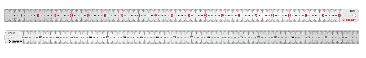 Усиленная нержавеющая линейка ЗУБР Про-100, 1,0 м (34280-100) - фотография № 1