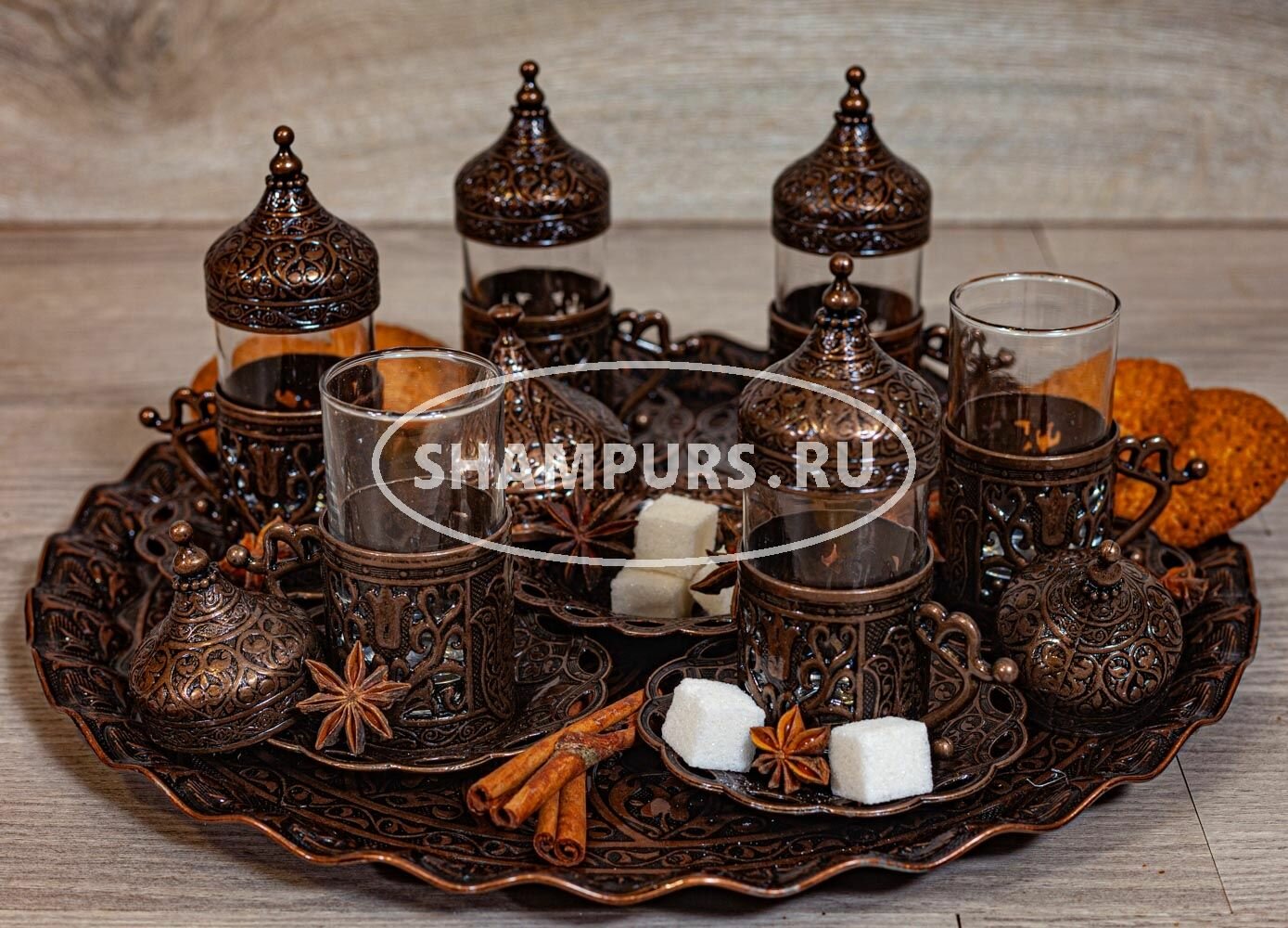 фото Восточный чайный сервиз на шесть персон с подносом