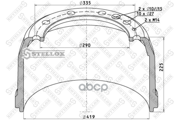 85-00047-Sx_торм.барабан !(Накл 19036) 419X178/184 H=225 D=290/335 N10x27.1 Trailor L200tem Stellox арт. 8500047SX