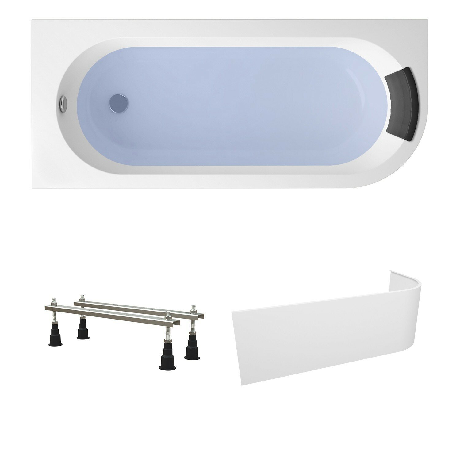 Акриловая ванна 170х72,5 см Lavinia Boho Art II набор 4 в 1 S2-371317PL: ассиметричная ванна (левый разворот), каркас, подголовник, лицевой экран