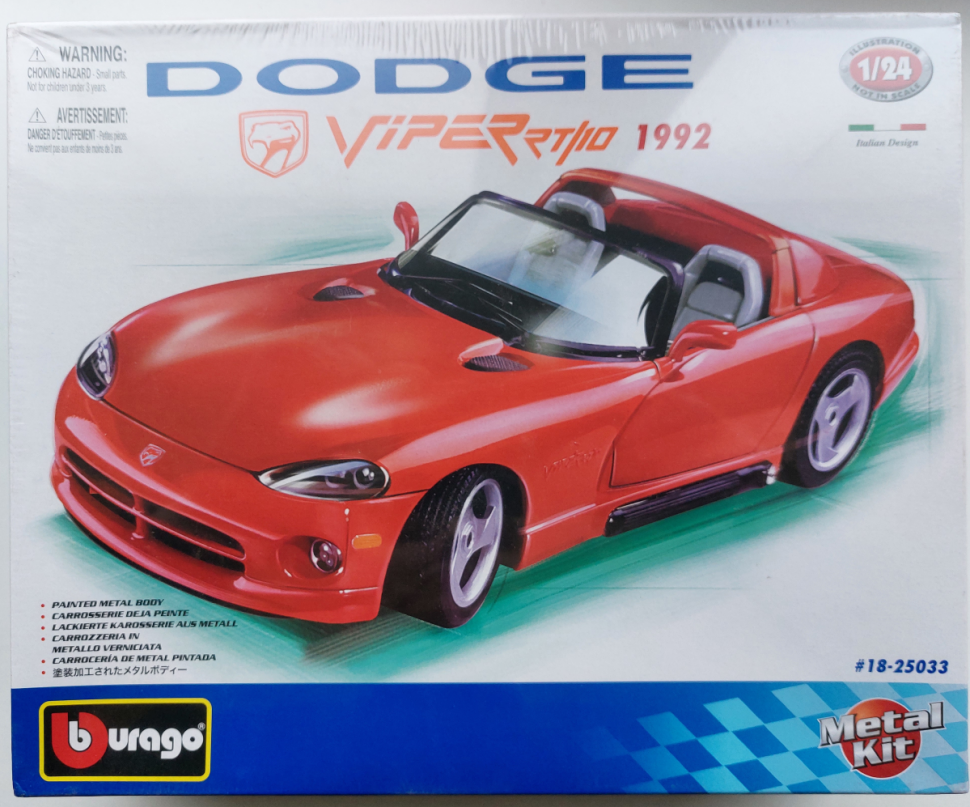 сборная металлическая модель автомобиля Dodge Viper RT/10 1992 1:24 Bburago 18-25033