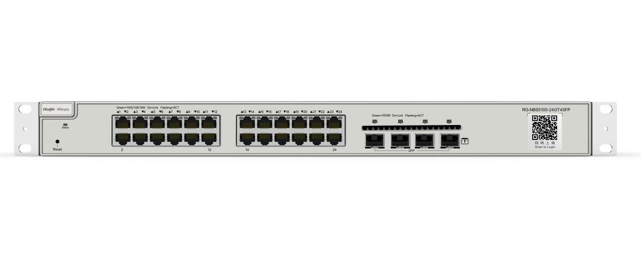 Reyee 24-Port Gigabit L2+ Managed Switch 24 Gigabit RJ45 Ports 4 SFP Ports19-inch Rack-mountable Steel Case Static Routing