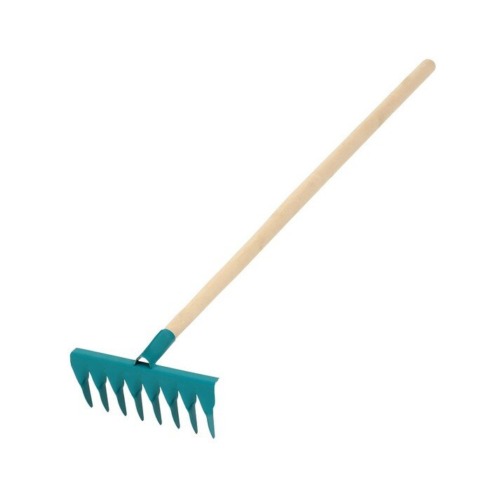 фото Грабли прямые, витой зуб, 8 зубцов, металл, деревянный черенок