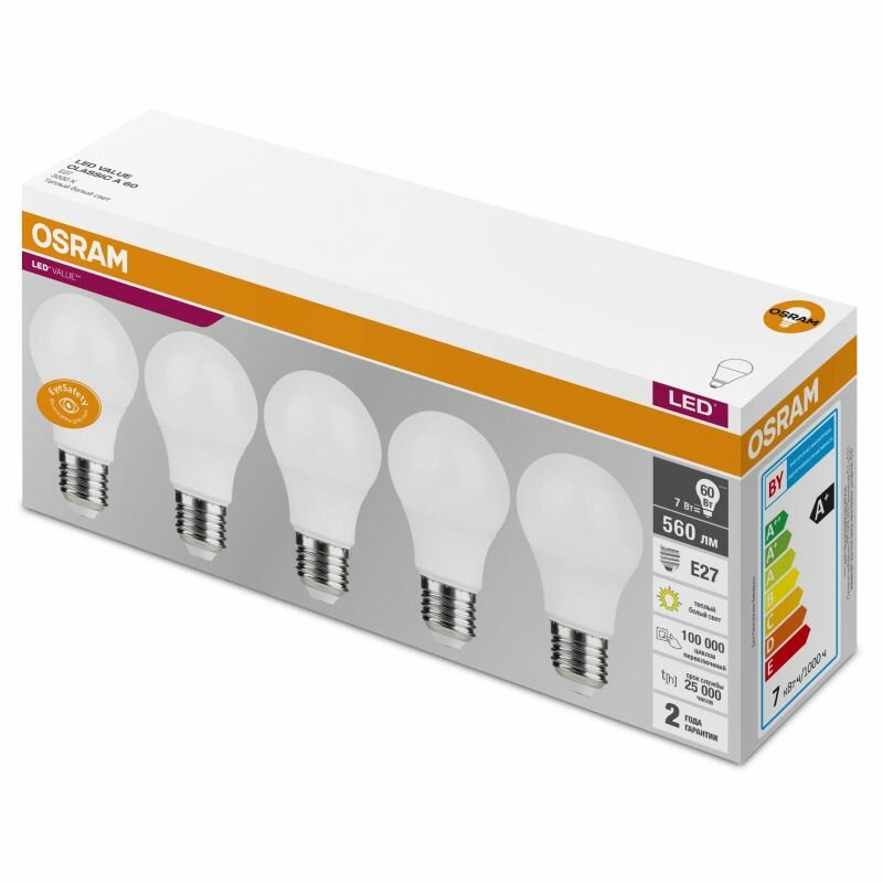 Светодиодная лампа Ledvance-osram LVCLA60 7SW/830 230V E27 OSRAM (упаковка 5 шт)