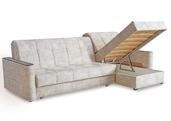 Угловой диван аккордеон Иньеста с пуфиком (спальное место 200 см на 230 см) - фотография № 3
