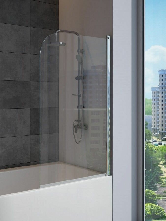 Шторка на ванну BAU Dream поворотная 140x80, прозрачное закаленное стекло 6 мм, хромированный профиль - фотография № 7