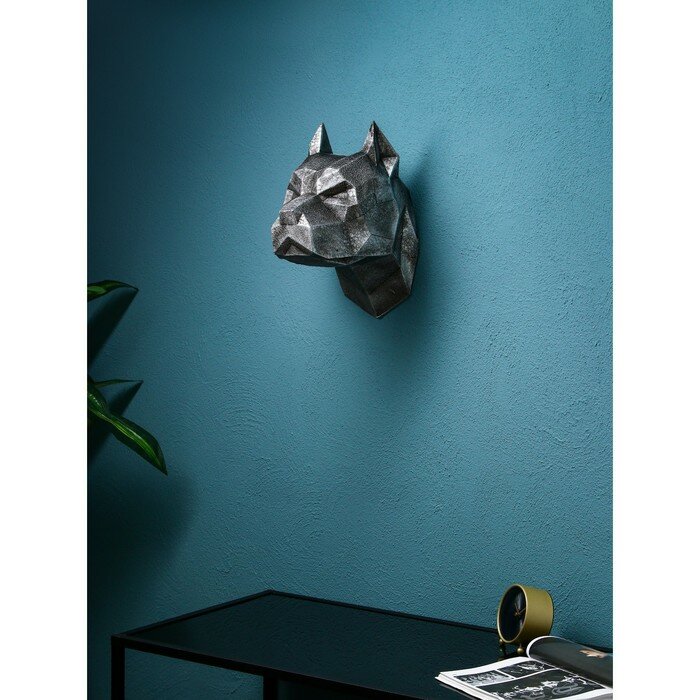Настенная фигура "Голова собаки", полистоун, 35 см, серебро, Иран, 1 сорт - фотография № 4