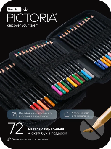 Набор цветных карандашей Pictoria 72 шт в кейсе, 385665