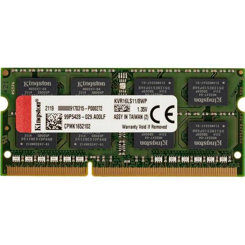 SO-DIMM DDR3 8GB PC3-12800 DDR3-1600 Kingston CL11 (KVR16LS11/8WP) 1.35V