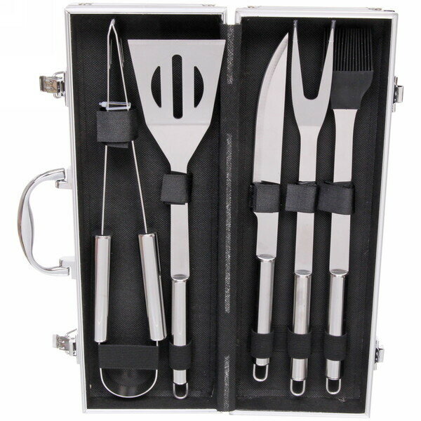 Набор для барбекю из 5 предметов в кейсе LX-0032: щипцы, вилка, лопатка, нож, кисточка кулинарная - фотография № 2