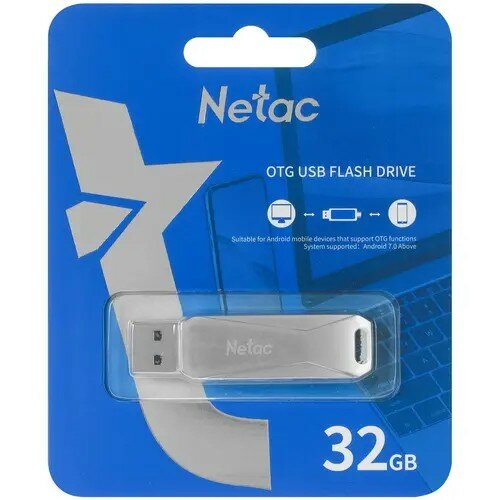 Netac USB Drive 32GB U782C , USB3.0+TypeC, металлическая