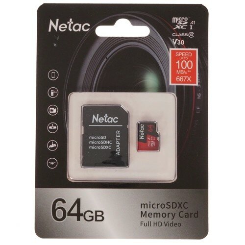 Netac Micro SecureDigital 64GB microSDXC Class10 NT02P500PRO-064G-R P500 Extreme Pro + adapter