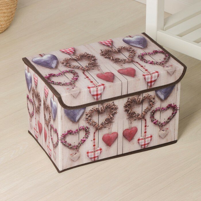 Короб стеллажный для хранения с крышкой «Сердца», 37×24×24 см - фотография № 2