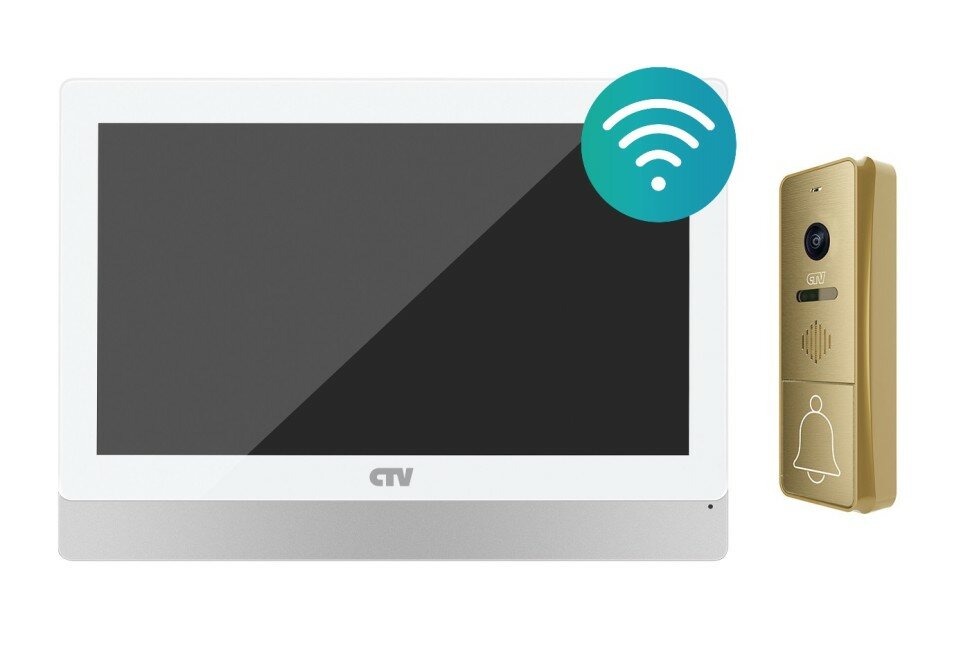 Комплект видеодомофона CTV-M5902 белый и CTV-D4004 золото