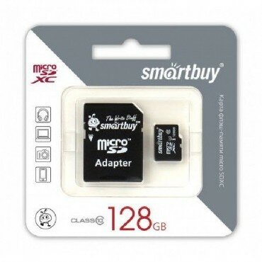 Карта памяти SMARTBUY SB128GBSDCL10-01 MicroSDXC 128GB Class10 UHS-I U1 + адаптер, черный